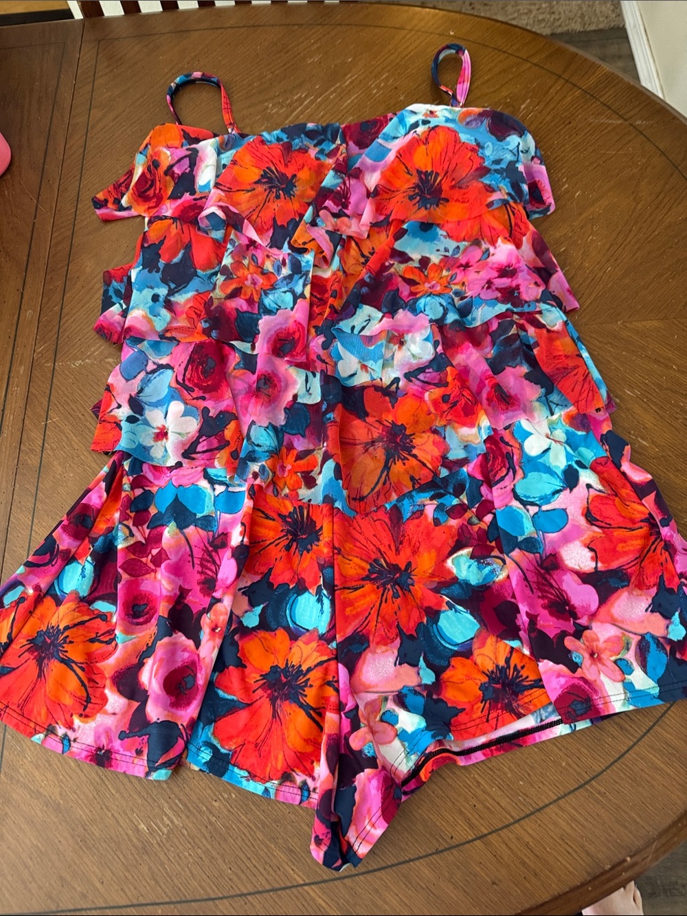 Fit 4 U Floral Swim Romper - Bright Red, Pink & Blue size 16 EUC